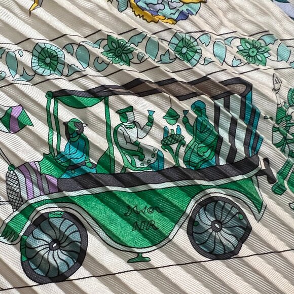 Hermes Fantaisies Indiennes Silk Plisse Scarf Loic Dubigeon 1986 VIntage Ivory - Picture 13 of 16